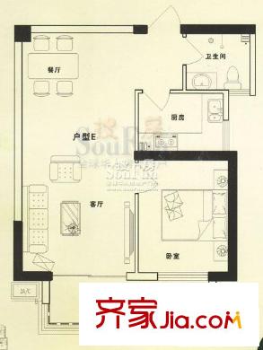 青青家园户型图户型E 1室2厅1卫1厨