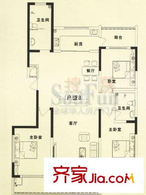 青青家园户型图户型B 3室2厅2卫1厨