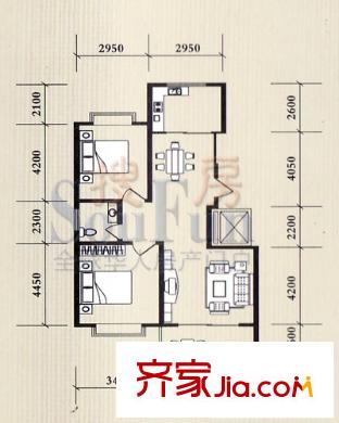 龙泽名都户型图2室2厅1卫1厨