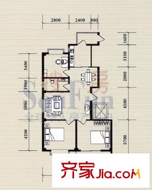 龙泽名都户型图3室2厅1卫1厨