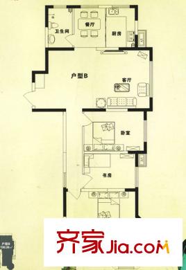 青青家园户型图高层5号楼B户型 3室2厅1卫1厨