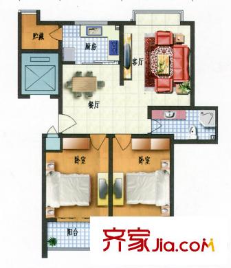 华景新城户型图一期37号楼2单元东户标准层A户型 2室2厅1卫1厨