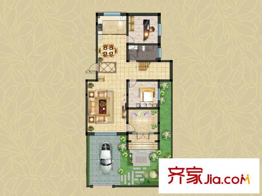 瀚香苑A别墅一层户型图 5室3厅3卫1厨