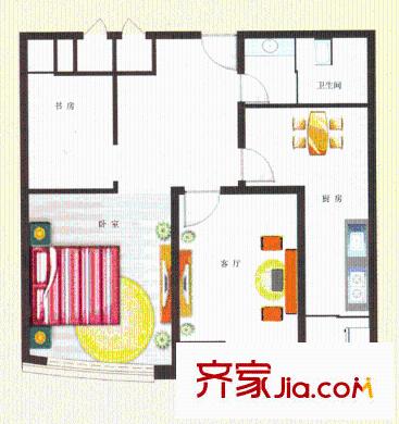 东方明珠C户型 2室2厅1卫1厨