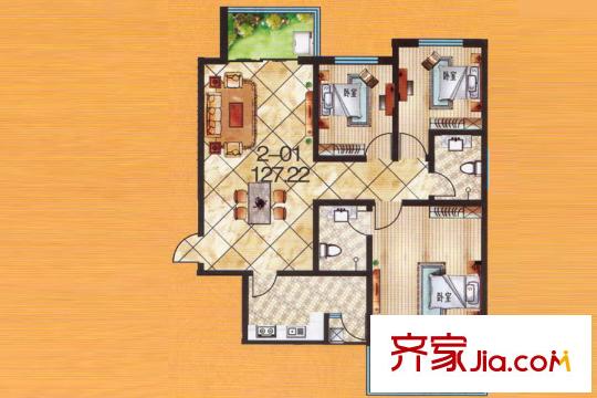 帝景国际17#A户型/费尔纳 3室2厅2卫1厨