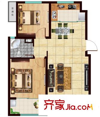 帝景国际一期12#楼3户型 2室2厅1卫1厨
