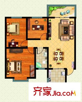 帝景国际一期高层D户型/沃尔本 3室2厅1卫1厨