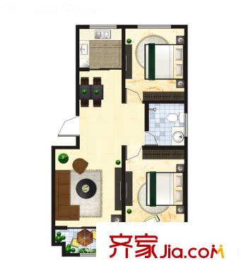 水岸名居8号楼1单元东户型 2室2厅1卫