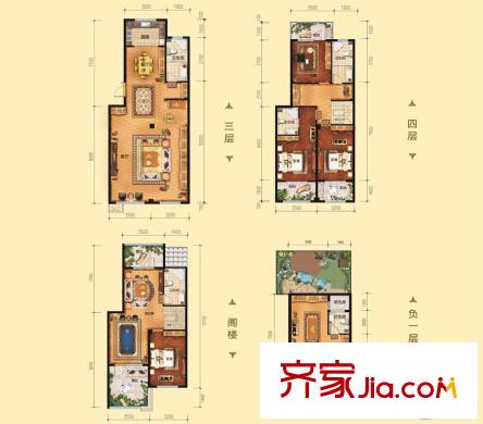 恒信伯爵庄园12、13#楼中间怡景雅居户型 4室6厅5卫1厨