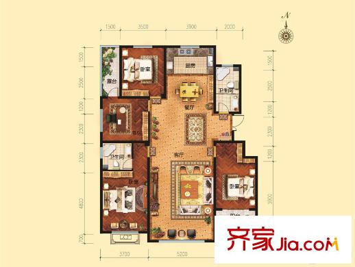 恒信伯爵庄园8、10#楼西山景尚缇香户型 4室2厅2卫1厨
