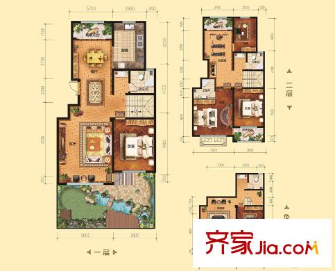 恒信伯爵庄园8、10#楼中间1层悦水蓝庭户型 5室4厅4卫1厨