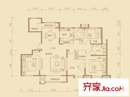 茂华紫苑公馆二期高层6号楼C24户型 5室2厅2卫1厨