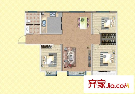 双裕世纪城高层3号楼C户型 3室2厅1卫1厨
