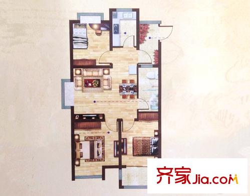 怡和四季园筑三期6#楼A户型 2室2厅1卫1厨