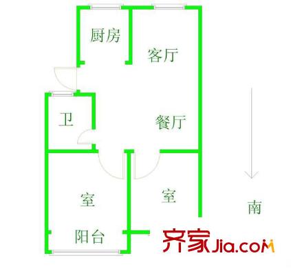 沪士小区 户型图 2室1厅1卫