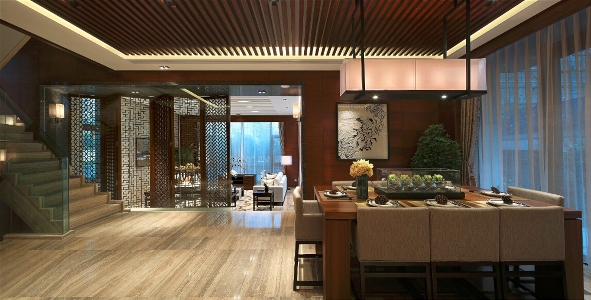 新中式别墅装修餐厅设计图