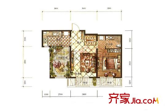 世茂・萨拉曼卡80平方米高层G2户型 2室2厅1卫1厨