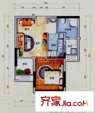 加州花园(万江)户型图加州花园(万江) 1室 户型图 1室2厅1卫1厨