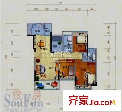 加州花园(万江)户型图加州花园(万江) 3室 户型图 3室2厅2卫1厨