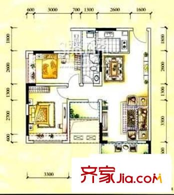 加州花园(万江)户型图加州花园(万江) 2室 户型图 2室2厅1卫1厨