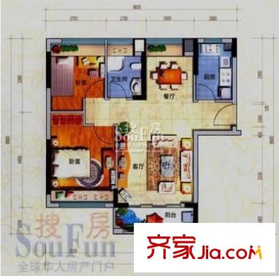 加州花园(万江)户型图加州花园(万江) 2室 户型图 2室2厅1卫1厨