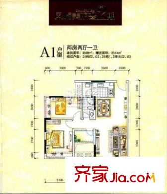 加州花园(万江)户型图加州花园(万江) 2室 户型图 2室1厅1卫1厨