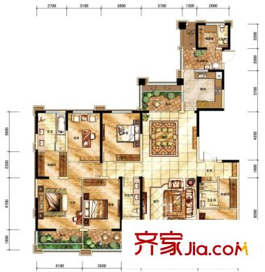 中海城南华府一期8栋标准层F户型(售罄) 5室2厅3卫1厨