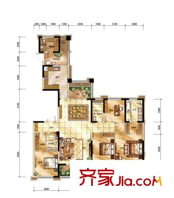 中海城南华府一期8栋标准层E户型(售罄) 4室2厅3卫1厨
