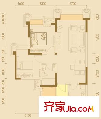 领馆国际城一期一批次5号楼标准层B-1户型【售罄】 2室2厅1卫