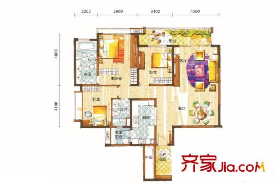 新鸿基悦城16栋标准层157平方户型 3室2厅2卫2厨