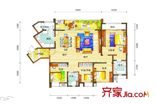 新鸿基悦城16栋标准层173平户型 4室2厅2卫1厨