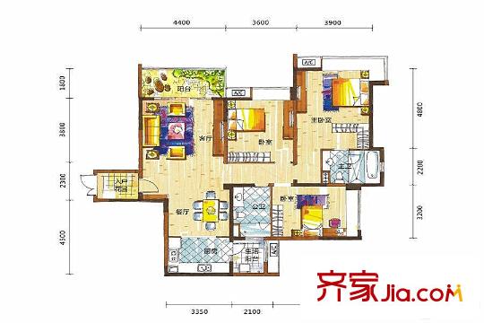 新鸿基悦城16栋标准层141平户型 3室2厅2卫1厨