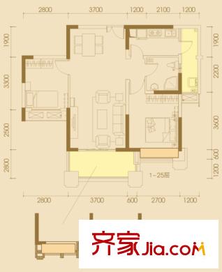 领馆国际城一期一批次5号楼标准层A-2户型(售罄) 2室2厅1卫