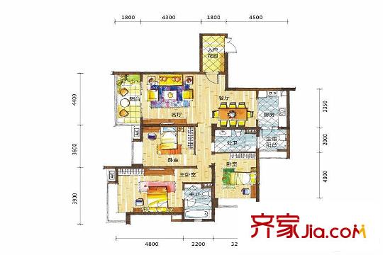 新鸿基悦城16栋标准层142平户型 3室2厅2卫1厨