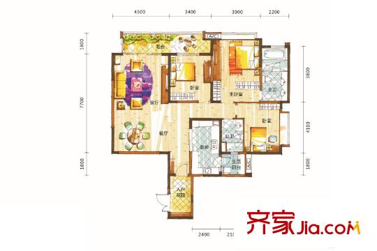新鸿基悦城16栋标准层156平方户型 3室2厅2卫1厨