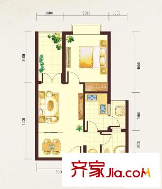 凯旋帝景户型图1房户型 1室2厅1卫1厨