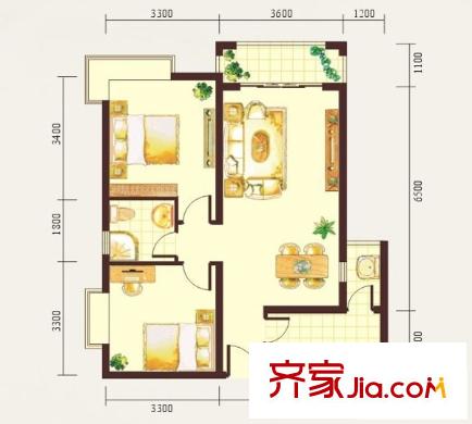 凯旋帝景户型图2房户型(售完) 2室2厅1卫1厨