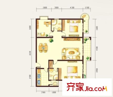 凯旋帝景户型图3房户型 3室2厅2卫1厨