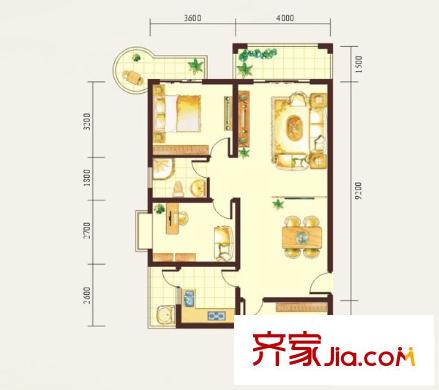 凯旋帝景户型图3房户型(售完) 3室2厅1卫1厨