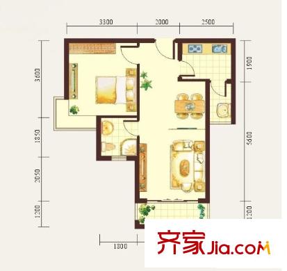 凯旋帝景户型图1房户型(售完) 1室2厅1卫1厨
