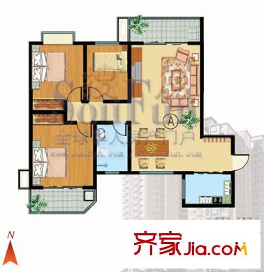 华冠名都户型图户型图 3室2厅1卫