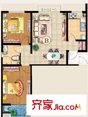 东城国际户型图B户型 2室2厅1卫1厨