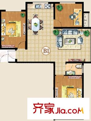 东城国际户型图B1户型 3室2厅1卫