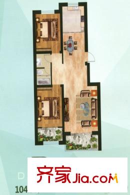 祝泽园D户型 2室2厅1卫1厨