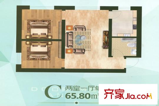 祝泽园C户型 2室1厅1卫1厨