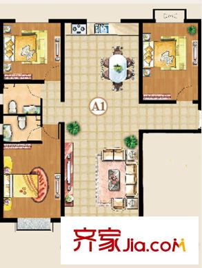 东城国际户型图A1户型 3室2厅2卫1厨
