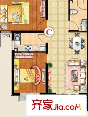 东城国际户型图C户型 2室2厅1卫1厨