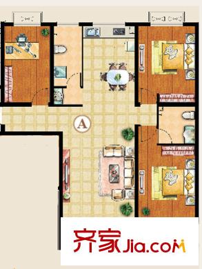 东城国际户型图A户型 3室2厅2卫1厨