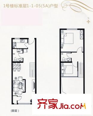 裕东公寓户型图LOFT1-1-05(5A)户型 2室2厅2卫1厨