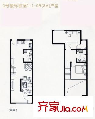裕东公寓户型图LOFT1-1-09(8A)户型 2室2厅2卫1厨